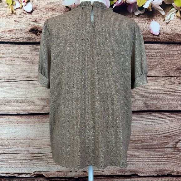 SOLD 🛍️ Adrianna Papell Women’s Brown White Polka Dits Ruffled Elegant Blouse - Picture 7 of 9